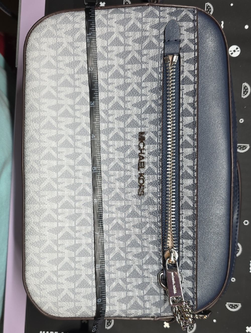 Michael Kors Navy and White Signature Crossbody Bag - Picture 6 of 8